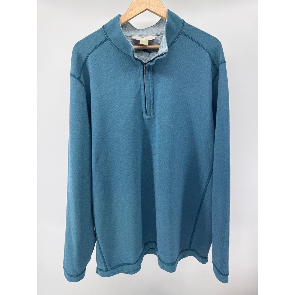 Tommy Bahama Reversible Quarter Zip Pullover Mens XXL Blue Sweater Coastal